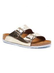 Comfortfusse Skórzane klapki w kolorze złotym rozmiar: 37. Żółte klapki Comfortfüße, bez wzorów, z otwartym noskiem, bez obcasa. Za 226.45 zł.