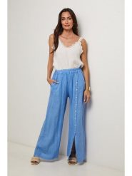 Le Monde du Lin Lniane spodnie w kolorze niebieskim rozmiar: 36/38. Niebieskie spodnie materiałowe Le Monde du Lin, bez wzorów, ze lnu. Za 143.99 zł.