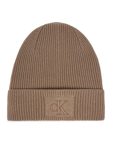 Calvin Klein Czapka Embroidered Rib Cotton Beanie LV04F8097G Beżowy. Brązowe czapki Calvin Klein, bez wzorów, z bawełny. Za 169.99 zł.