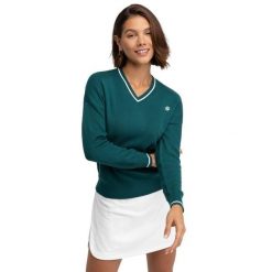 Damski sweter golfowy z dzianiny z dekoltem w serek Siroko Gimme Teal. Zielone golfy SIROKO, bez wzorów, z dzianiny, bez ramiączek. Za 211.00 zł.