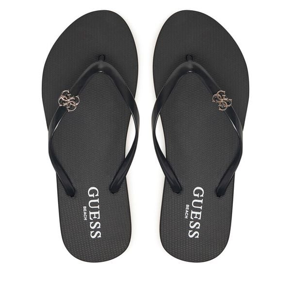 Japonki Guess. Czarne klapki Guess, z aplikacjami, bez obcasa. Za 99.99 zł.