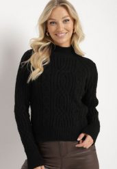Czarny Golf z Ozdobnym Tłoczeniem Tartavia. Czarne golfy Born2be, m, bez wzorów, z jeansu, bez ramiączek. Za 129.99 zł.