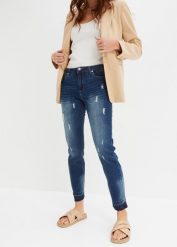 Dżinsy Skinny, low waist, cropped. Niebieskie jeansy bonprix, bez wzorów. Za 149.99 zł.