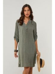 Le Monde du Lin Lniana sukienka w kolorze khaki rozmiar: 40/42. Brązowe sukienki Le Monde du Lin, bez wzorów, ze lnu, klasyczne, bez kołnierzyka, bez ramiączek, mini. Za 152.99 zł.