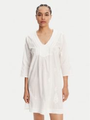 Selmark Sukienka letnia BC198 Biały Relaxed Fit. Białe sukienki Selmark, na lato, xl, bez wzorów, z bawełny, bez kołnierzyka, bez ramiączek. Za 199.99 zł.