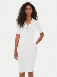 Guess Sukienka dzianinowa W4YK16 Z37K0 Biały Slim Fit. Białe sukienki Guess, xs, z aplikacjami, z dzianiny, bez kołnierzyka, bez ramiączek. Za 179.99 zł.