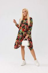 Asymetryczna tunika w maki OVERSIZE PLUS SIZE XXL. Czarne tuniki Moda Size Plus Iwanek, na co dzień, plus size, bez wzorów, z bawełny, eleganckie, z asymetrycznym kołnierzem, plus size, bez ramiączek. Za 179.90 zł.