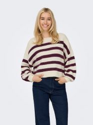 ONLY Sweter w kolorze kremowo-fioletowym rozmiar: XL. Brązowe swetry Only, xl, bez wzorów, ze splotem, bez ramiączek. Za 154.43 zł.