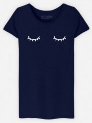 WOOOP Koszulka "Eyes Closed" w kolorze granatowym rozmiar: L. Niebieskie bluzki Wooop, l, bez wzorów, z bawełny, bez kołnierzyka, bez ramiączek. Za 87.81 zł.