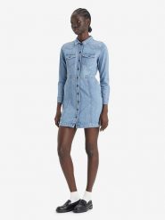 Levi's Sukienka dżinsowa w kolorze błękitnym rozmiar: M. Niebieskie sukienki Levi's®, m, bez wzorów, z bawełny, bez kołnierzyka, bez ramiączek, mini. Za 202.50 zł.