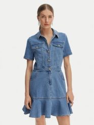 Morgan Sukienka jeansowa 261-RIGHT Niebieski Slim Fit. Niebieskie sukienki Morgan, bez wzorów, z bawełny, bez kołnierzyka, bez ramiączek. Za 399.99 zł.