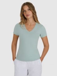 4F T-shirt slim gładki damski - turkusowy XXL. Niebieskie t-shirty 4f, xxl, bez wzorów, z bawełny, bez kołnierzyka, bez ramiączek. Za 59.99 zł.