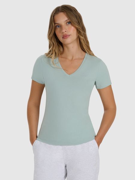 4F T-shirt slim gładki damski - turkusowy XS. Niebieskie t-shirty 4f, xs, bez wzorów, z bawełny, bez kołnierzyka, bez ramiączek. Za 59.99 zł.