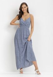 Niebieska Sukienka Doriaroe. Niebieskie sukienki Born2be, na lato, l, bez wzorów, bez kołnierzyka, bez ramiączek, maxi, kopertowe. Za 64.99 zł.