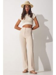 Happiness Istanbul Spodnie w kolorze kremowym rozmiar: 40. Brązowe spodnie materiałowe Happiness Istanbul, na co dzień, bez wzorów, z materiału. Za 78.99 zł.