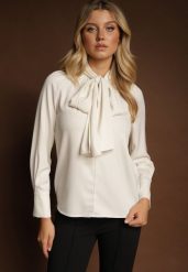Jasnobeżowa Bluzka Vices Ozdobiona Kokardą Overile. Brązowe bluzki Renee, l, bez wzorów, z jeansu, eleganckie, bez kołnierzyka, bez ramiączek. Za 99.99 zł.