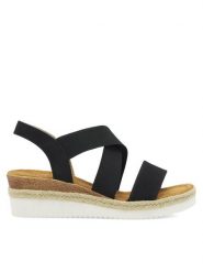Clara Barson Sandały AUSSIE WS2189-26 Czarny. Czarne sandały Clara Barson, bez wzorów, z materiału, bez obcasa, na koturnie, bez zapięcia. Za 119.99 zł.