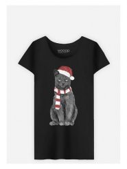 WOOOP Koszulka "Xmas Cat" w kolorze czarnym rozmiar: L. Czarne bluzki Wooop, l, bez wzorów, z bawełny, bez kołnierzyka, bez ramiączek. Za 65.85 zł.