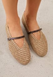 Brązowe Plecione Balerinki w Stylu Boho z Paskiem z Klamerką Eviliria. Brązowe baleriny Born2be, bez wzorów, z jeansu, bez obcasa. Za 109.99 zł.