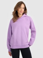 4F Bluza dresowa nierozpinana z kapturem damska - fioletowa L. Fioletowe bluzy 4f, l, bez wzorów, z dresówki, z kapturem. Za 159.99 zł.