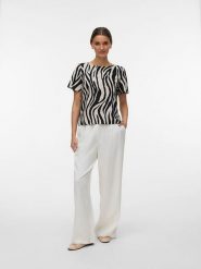 Vero Moda Bluzka w kolorze beżowo-czarnym rozmiar: M. Brązowe bluzki Vero Moda, m, bez wzorów, bez kołnierzyka, bez ramiączek. Za 74.63 zł.