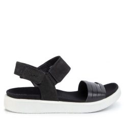 Sandały ECCO. Czarne sandały ecco, bez wzorów, bez obcasa, na płaskiej podeszwie, bez zapięcia. Za 389.99 zł.
