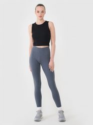 4F Legginsy dzianinowe damskie - szare L. Szare legginsy 4f, l, bez wzorów, z bawełny, z podwyższonym stanem. Za 79.99 zł.