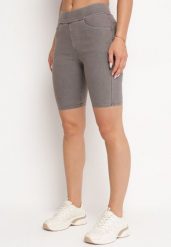 Ciemnobeżowe Szorty Jeansowe z Gumką w Pasie i Wysokim Stanem Kivolia. Brązowe szorty Born2be, bez wzorów, z denimu, eleganckie, z podwyższonym stanem. Za 34.99 zł.