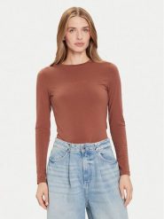 Guess Jeans Bluzka W4YI22 J1314 Brązowy Slim Fit. Brązowe bluzki Guess Jeans, xl, z aplikacjami, z bawełny, bez kołnierzyka, bez ramiączek. Za 149.99 zł.
