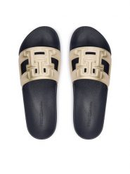 Tommy Hilfiger Klapki Th Pool Slide FW0FW09613 Złoty. Żółte klapki TOMMY HILFIGER, bez wzorów, ze skóry, bez obcasa. Za 189.99 zł.