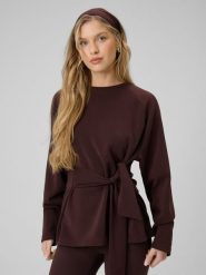 4F Bluza regular z wiązaniem i modalem damska - brązowa XL. Brązowe bluzy 4f, xl, bez wzorów, z dzianiny, bez kaptura. Za 189.99 zł.