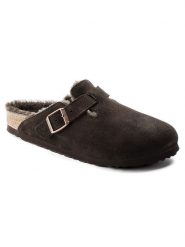 Birkenstock Skórzane klapki "Boston" w kolorze brązowym rozmiar: 36. Brązowe klapki Birkenstock, bez wzorów, z wełny, bez obcasa. Za 702.81 zł.