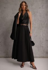Czarna Rozkloszowana Spódnica z Wiskozy z Dodatkowym Paskiem z Klamrą Lowedina. Czarne spódnice Renee, l, bez wzorów, z wiskozy, maxi, oversize. Za 159.99 zł.