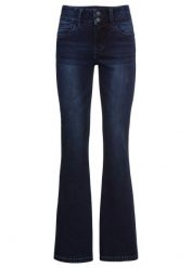 Modelujące jeansy ze stretchem, high waist, krój bootcut. Niebieskie jeansy bonprix, bez wzorów, z podwyższonym stanem. Za 199.99 zł.