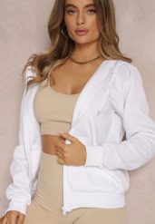 Biała Bluza z Kapturem Harasphei. Białe bluzy Renee, l, bez wzorów, z jeansu, z kapturem. Za 34.99 zł.