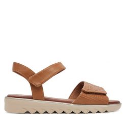 Sandały Jana. Brązowe sandały JANA, bez wzorów, bez obcasa, na płaskiej podeszwie, bez zapięcia. Za 189.99 zł.