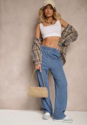 Niebieskie Spodnie Szerokie z Bawełną i Wiskozą High Waist z Imitacji Jeansu Heldexia. Niebieskie spodnie materiałowe Renee, na co dzień, l, bez wzorów, z bawełny, z podwyższonym stanem. Za 84.99 zł.