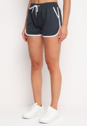 Granatowe Dresowe Szorty z Bawełną Wysokim Stanem i Lamówką Mivaira. Niebieskie szorty Born2be, bez wzorów, z bawełny, sportowe, z podwyższonym stanem. Za 29.99 zł.