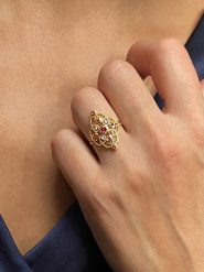 OR Carats Złoty pierścionek z diamentami i kamieniami szlachetnymi rozmiar: 56. Czerwone pierścionki OR Carats, z diamentem, złote. Za 1,100.75 zł.