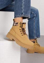 Brązowe Trapery ze Wstawkami we Wzór Vetiara. Brązowe trapery i śniegowce Renee, z dzianiny. Za 109.99 zł.