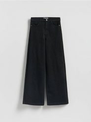Jeansy wide leg z domieszką wełny - czarny. Czarne jeansy Reserved, bez wzorów. Za 199.99 zł.