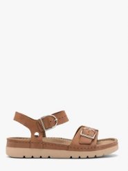 Brązowe sandały damskie. Brązowe sandały Ryłko, bez wzorów, ze skóry, eleganckie, bez obcasa, bez zapięcia. W wyprzedaży za 299.99 zł.