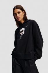 KARL LAGERFELD Czarna damska bluza z kapturem Ikon Aquarelle K, Rozmiar L. Czarne bluzy sportowe KARL LAGERFELD, l, bez wzorów, z kapturem. W wyprzedaży za 559.99 zł.