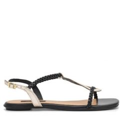 Sandały GINO ROSSI. Czarne sandały Gino Rossi, bez wzorów, bez obcasa, na płaskiej podeszwie, bez zapięcia. Za 229.99 zł.