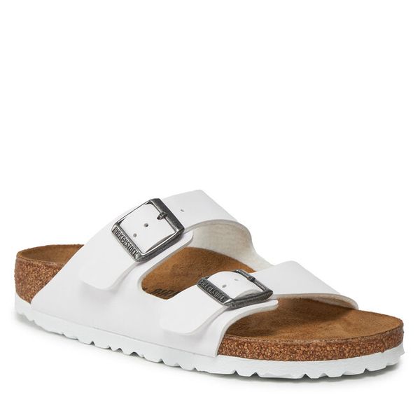 Klapki Birkenstock. Białe klapki Birkenstock, bez wzorów, bez obcasa. Za 399.99 zł.