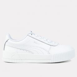 Buty damskie sportowe trampki Puma CARINA. Białe obuwie sportowe Puma, bez zapięcia, trekkingowe. W wyprzedaży za 209.00 zł.