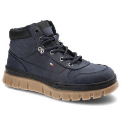 Granatowe Trapery Tommy Hilfiger Wygodne Buty Damskie. Niebieskie botki TOMMY HILFIGER, z materiału, trekkingowe. Za 319.00 zł.