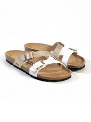 BACKSUN Klapki "Talca" w kolorze złoto-białym rozmiar: 37. Białe klapki Backsun, bez wzorów, z materiału, z otwartym noskiem, bez obcasa. Za 130.50 zł.