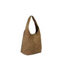 Worek skórzany Vera Pelle beżowy taupe U35. Brązowe torebki klasyczne bez wzorów, z materiału, na ramię, duże, zamszowe, bez dodatków. Za 159.99 zł.