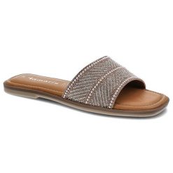 Różowe Klapki Tamaris Eleganckie Buty Damskie Na Lato. Czerwone klapki Tamaris, bez wzorów, ze skóry, bez obcasa, na obcasie. Za 169.00 zł.